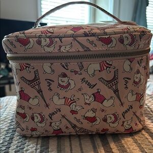 Pink Parisian Dog Print Makeup Bag